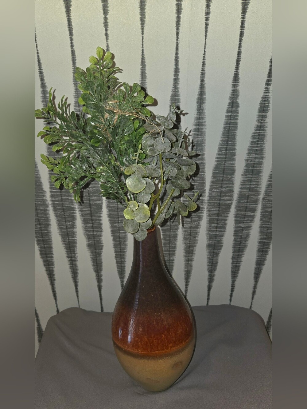 Large Decorative Ceramic Vase Brown Tan Drip Glaze Bottle Vase Rustic Farmhouse - Picture 2 of 11